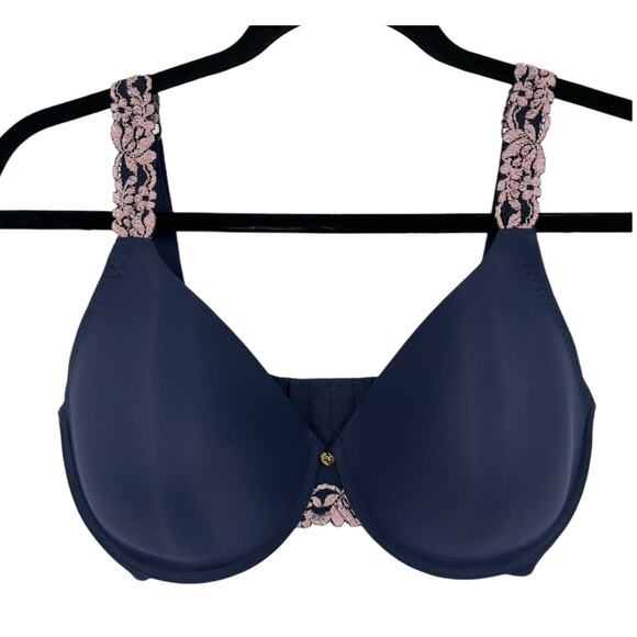 Natori Bra 736037 body double with lace full fit dark blue size 32DDD 32F - Picture 1 of 6